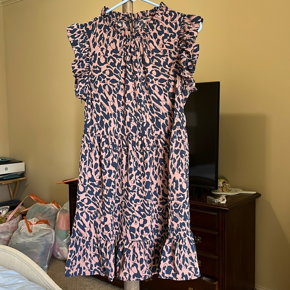 Brown and black patterned dress.